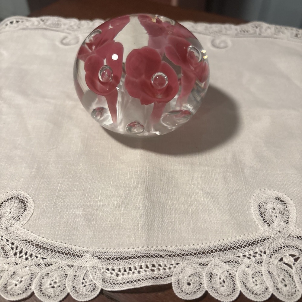 Joe St. Clair Pink Floral Vintage Paperweight